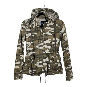 American Eagle Women's Camo Utility‎ Jacket Hooded Ripstop Green Brown Small